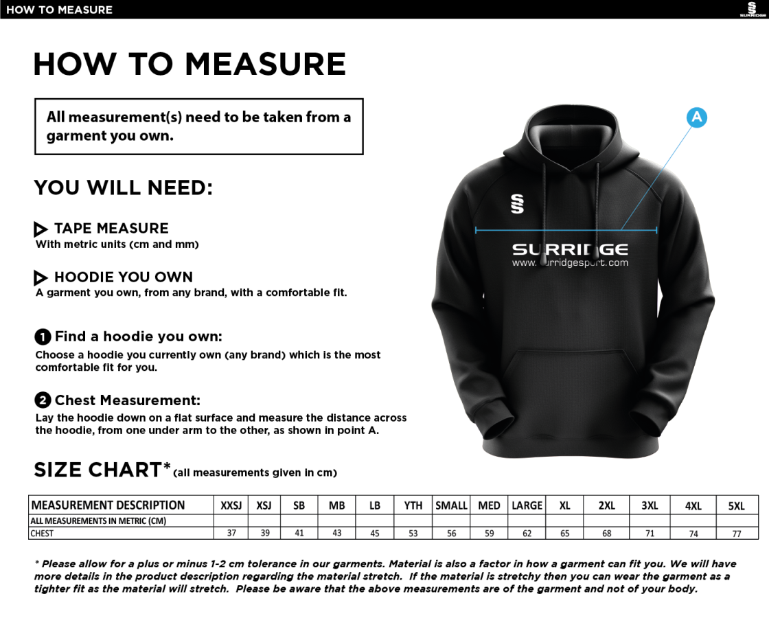 RETFORD UNITED FC BLADE HOODY BLACK/WHITE - Size Guide
