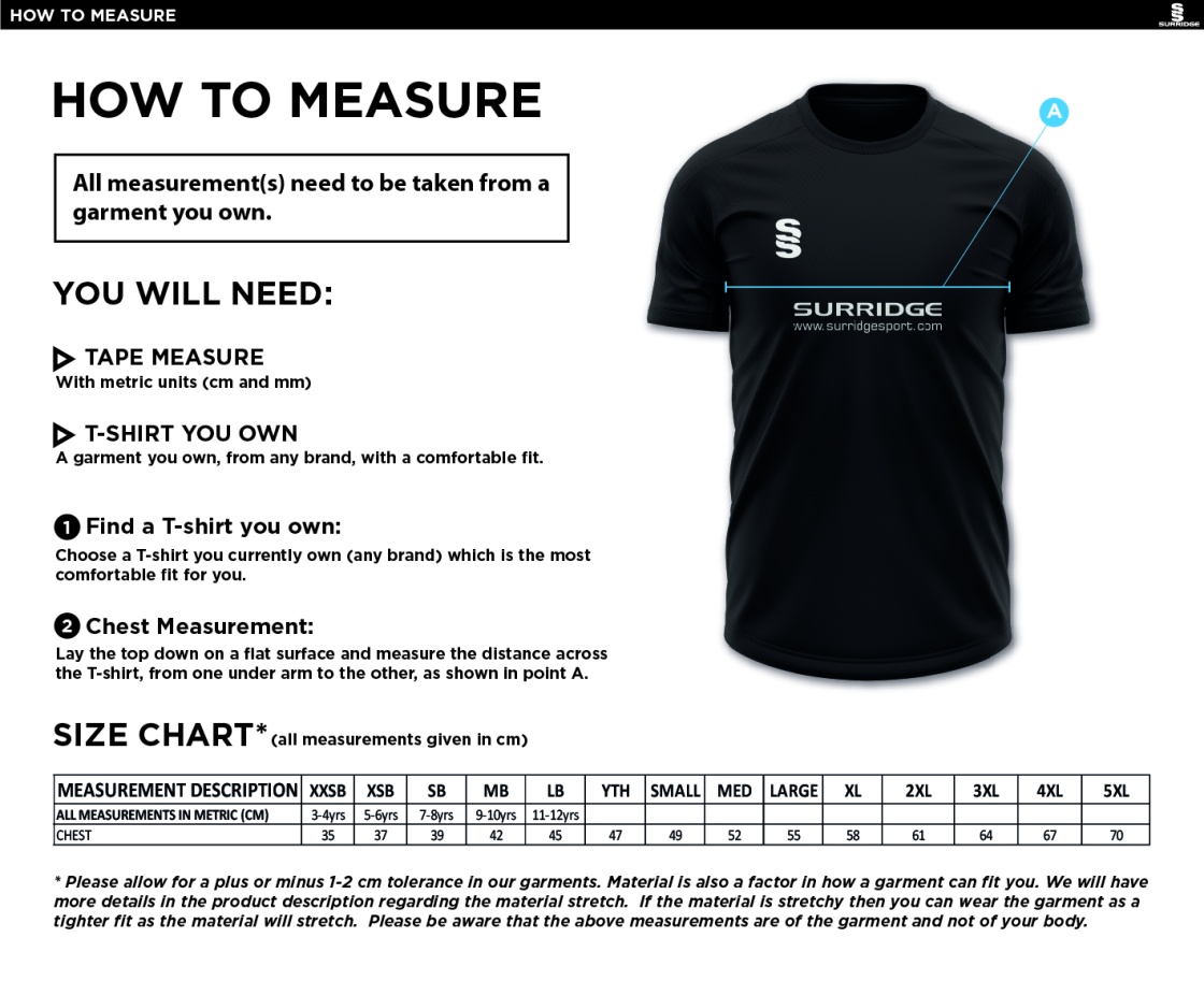 RETFORD UTD FC JUNIORS DUAL TRAINING SHIRT - Size Guide