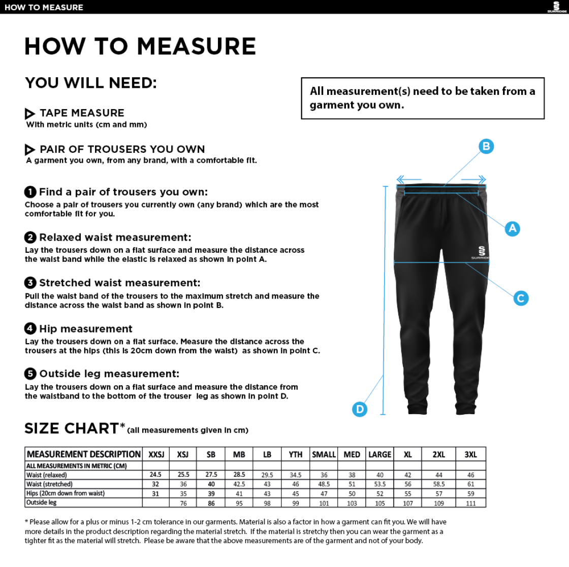 RETFORD UNITED FC TEK SLIM PANT BLACK - Size Guide