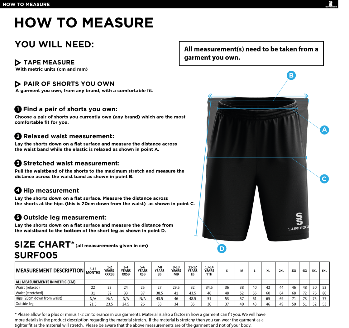 RETFORD UNITED FC MATCH SHORT ROYAL - Size Guide